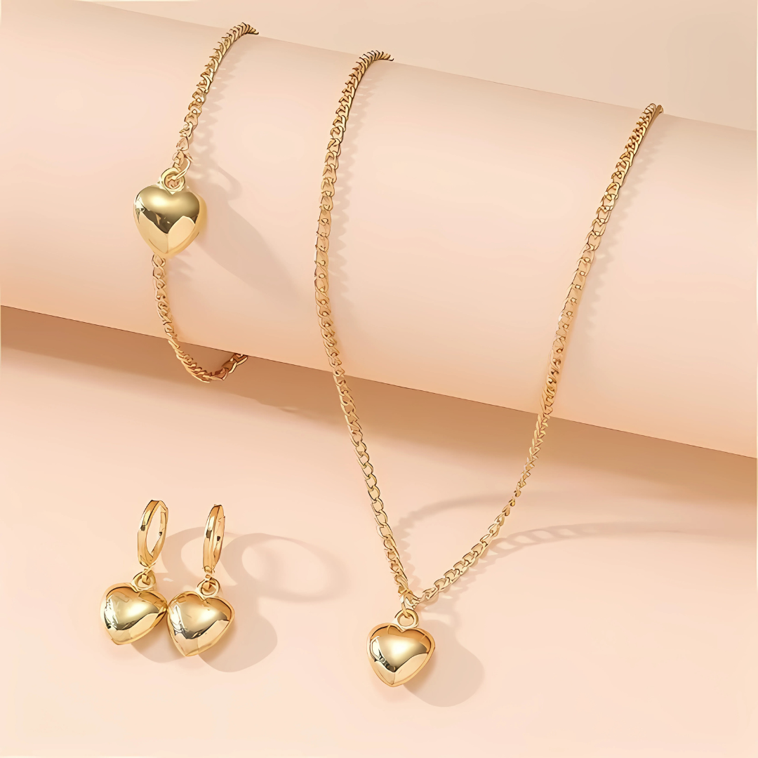 Korean Heart Set (Necklace, Earrings, Bracelet)