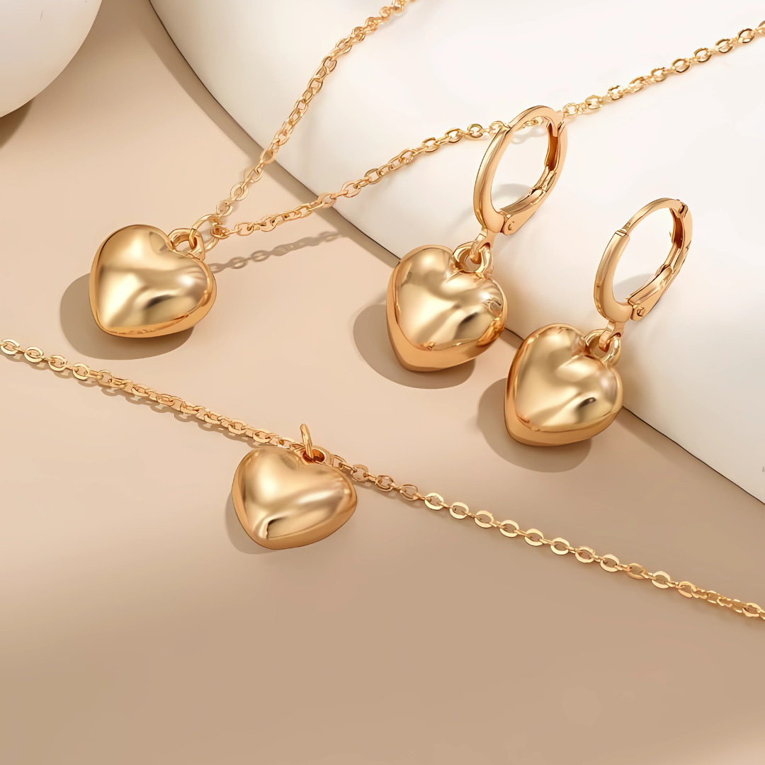 Korean Heart Set (Necklace, Earrings, Bracelet)