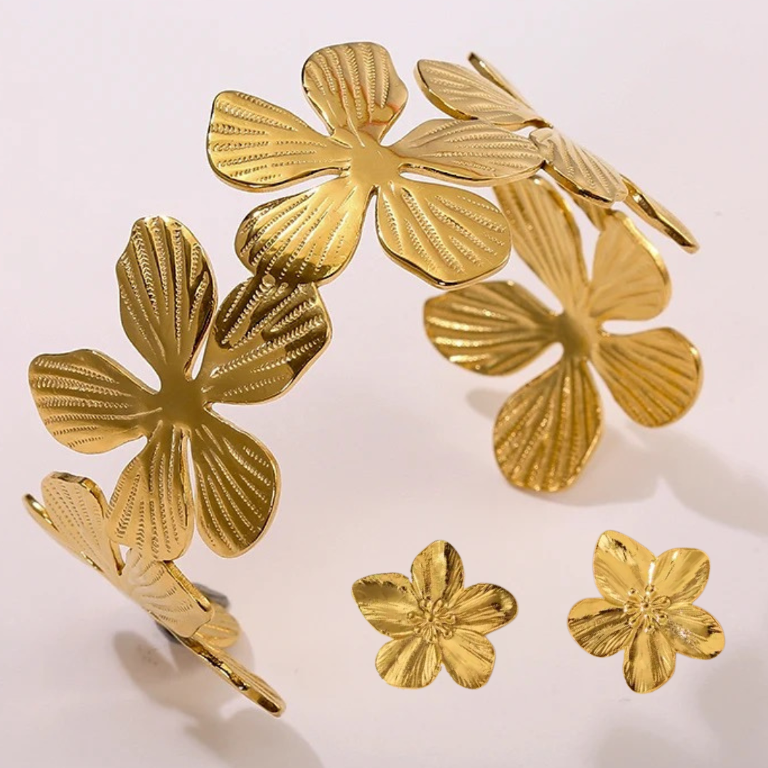 Vintage Bloom Set – Cuff, Earrings & Ring