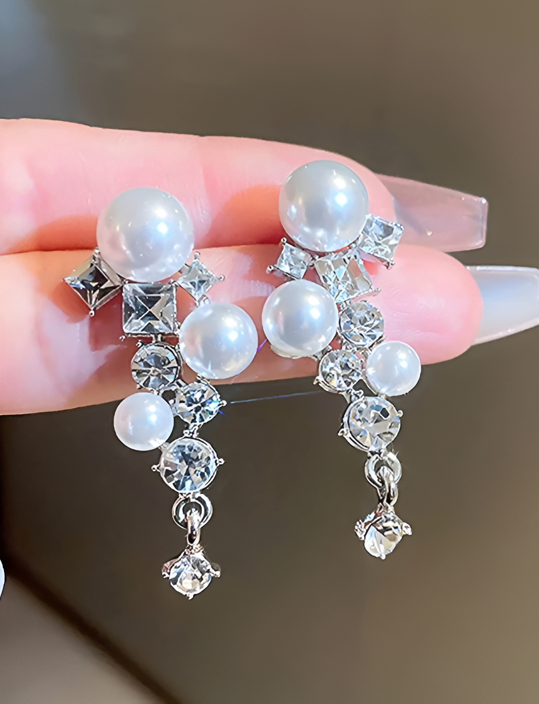 Pearl Crystal Cluster Earrings