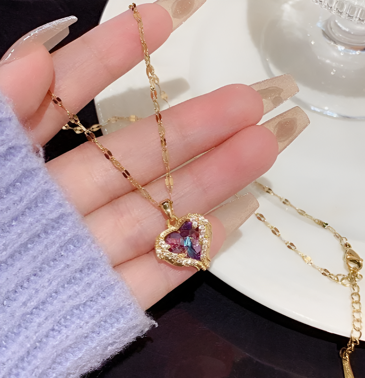 Purple Zircon Heart Pendant