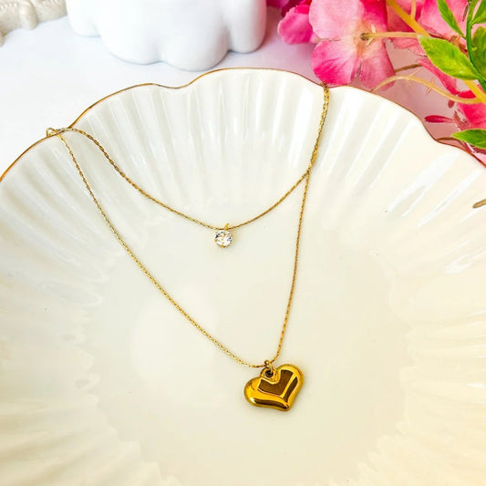 Layered Heart & Stone Necklace