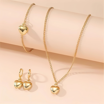 Korean Heart Set (Necklace, Earrings, Bracelet)