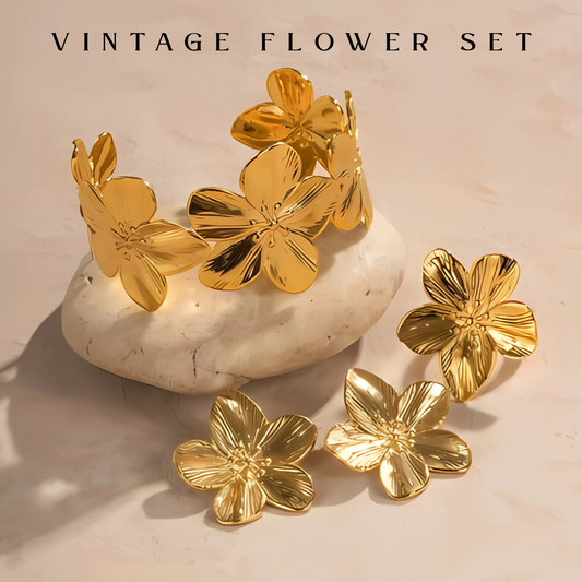 Vintage Bloom Set – Cuff, Earrings & Ring