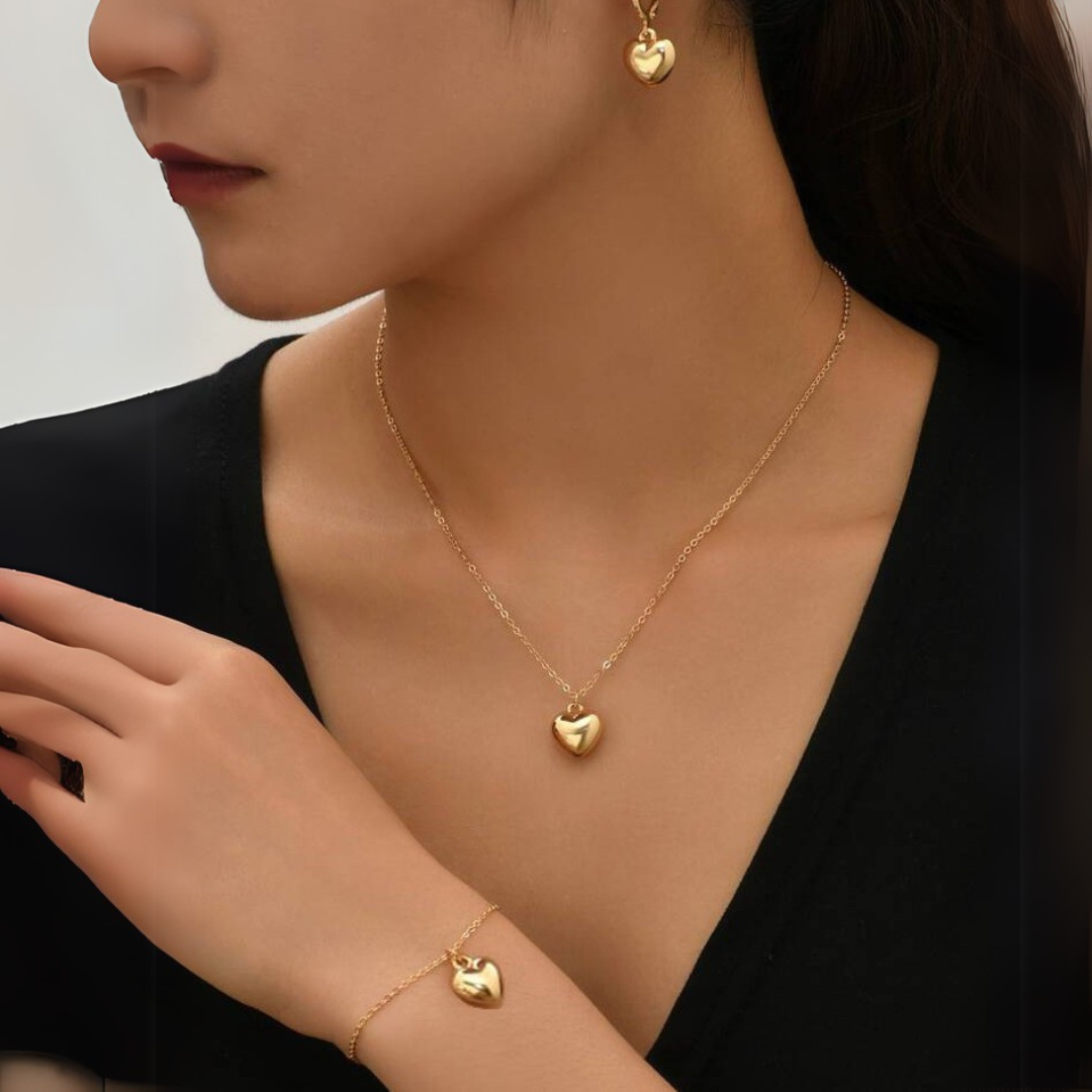 Korean Heart Set (Necklace, Earrings, Bracelet)