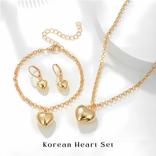 Korean Heart Set (Necklace, Earrings, Bracelet)