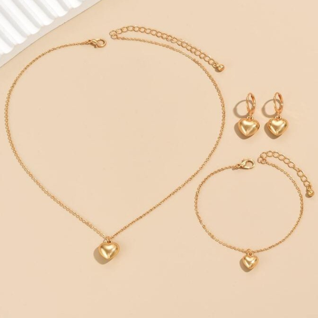 Korean Heart Set (Necklace, Earrings, Bracelet)