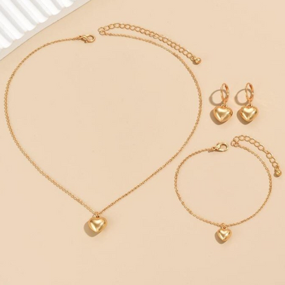 Korean Heart Set (Necklace, Earrings, Bracelet)