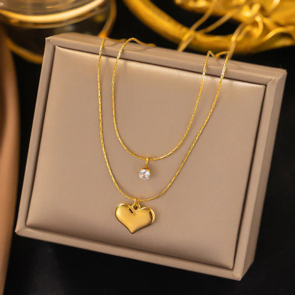 Layered Heart & Stone Necklace