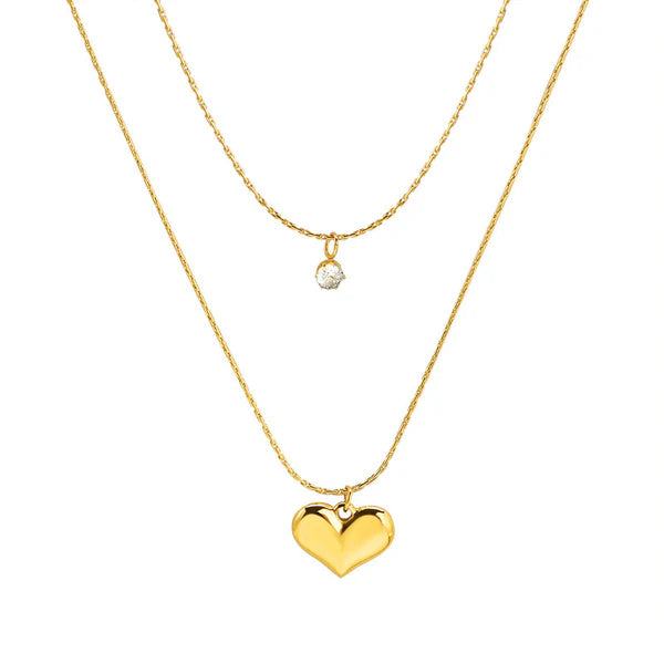 Layered Heart & Stone Necklace