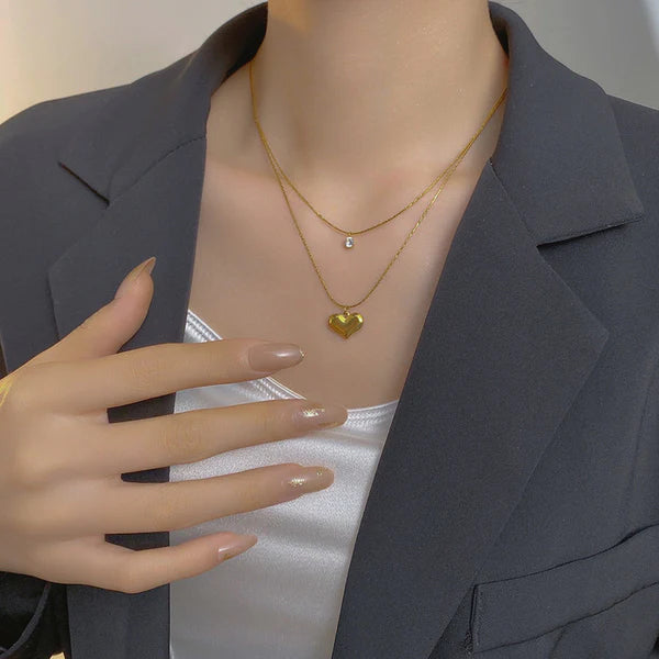 Layered Heart & Stone Necklace