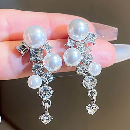 Pearl Crystal Cluster Earrings