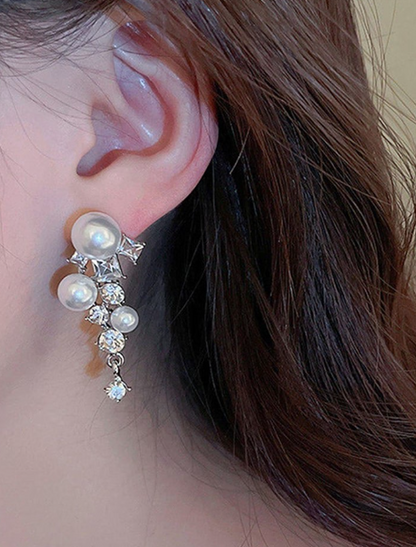 Pearl Crystal Cluster Earrings