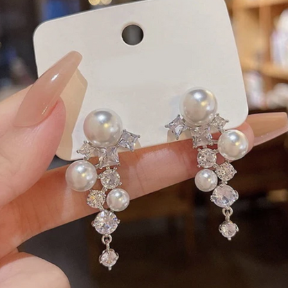 Pearl Crystal Cluster Earrings