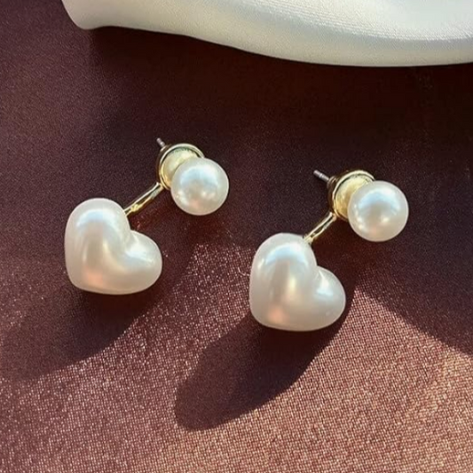 Korean pearl heart earrings