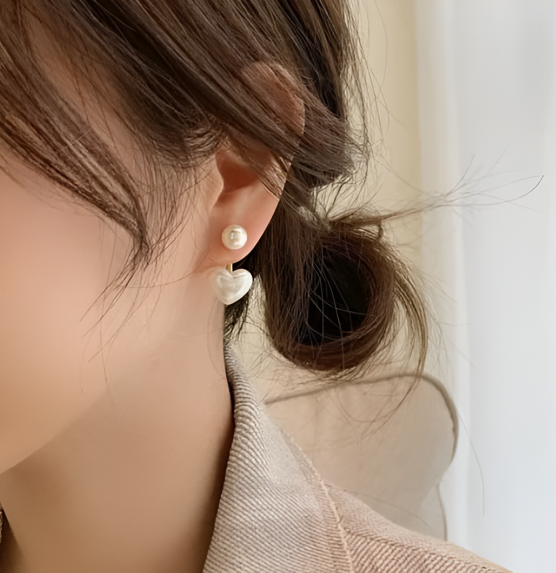 Korean pearl heart earrings