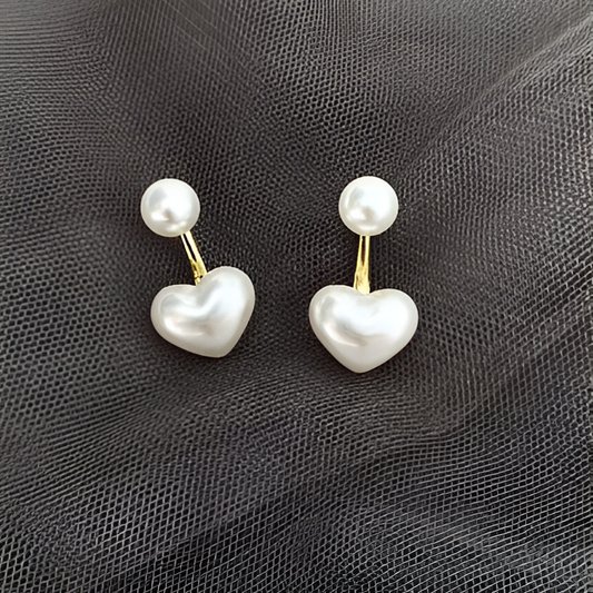 Korean pearl heart earrings
