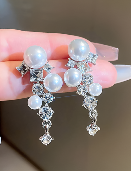 Pearl Crystal Cluster Earrings