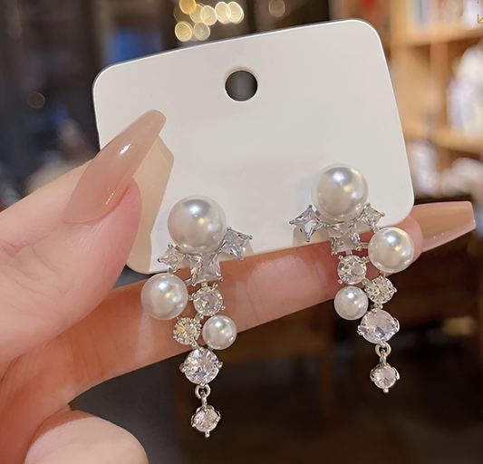 Pearl Crystal Cluster Earrings